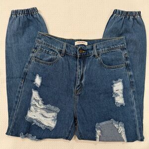 NWOT Vibrant Women’s Distressed Blue High Waisted Jean Joggers